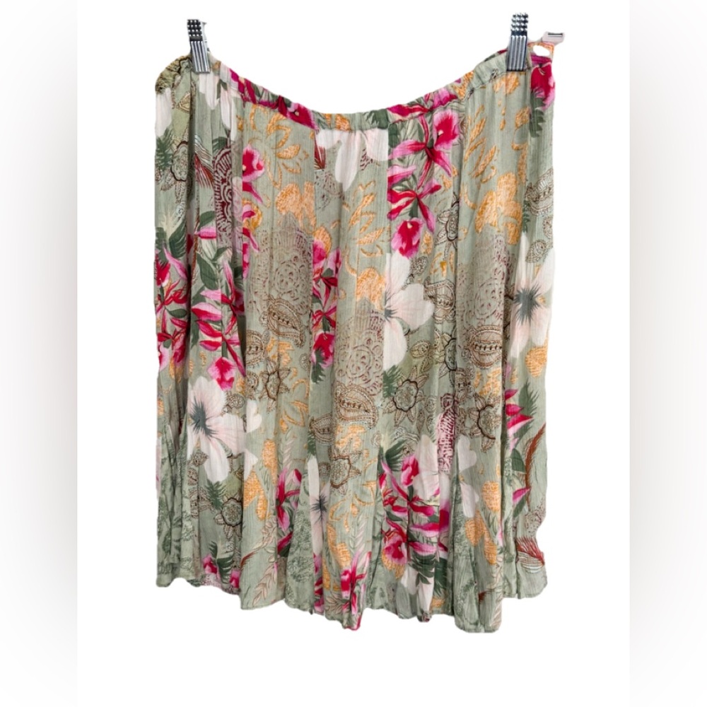 Bila Green rayon boho Skirt with Pleated Ruffles size LARGE